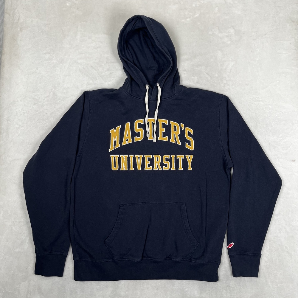 Master's University League Hoodie Mens XL Blue Fleece Pullover Sweatshirt Logo